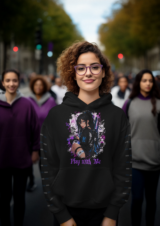 Anime Play With Me Hoodie Schwarz – Unisex Otaku Streetwear Hoodie von Regionize