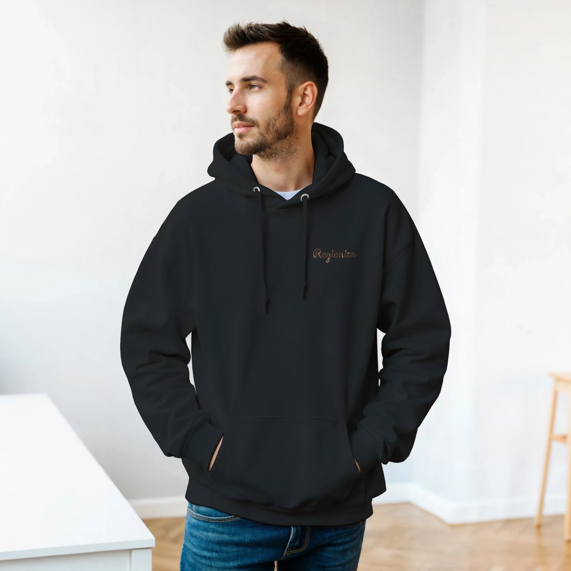 Regionize Original Hoodie Schwarz Gold Bestickt – Unisex Premium Streetwear
