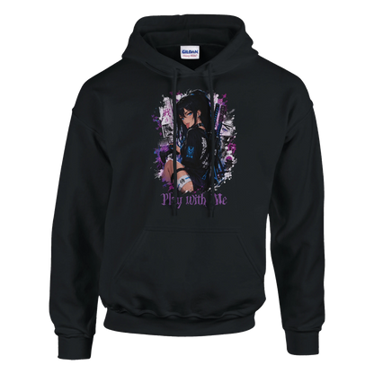 Anime Play With Me Hoodie Schwarz – Rückansicht DTG-Druck Otaku Streetwear | Regionize