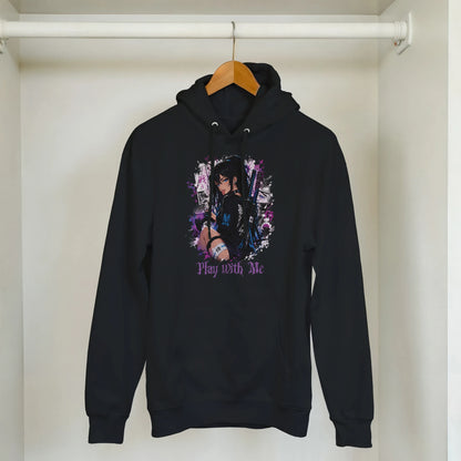 Anime Play With Me Hoodie Schwarz – Rückansicht DTG-Druck Otaku Streetwear | Regionize