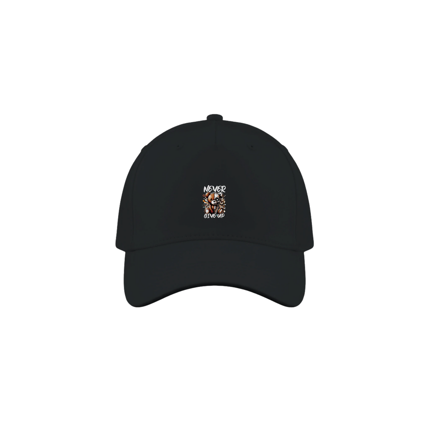 Never Give Up Teddybär Cap Schwarz – Rückansicht | Regionize