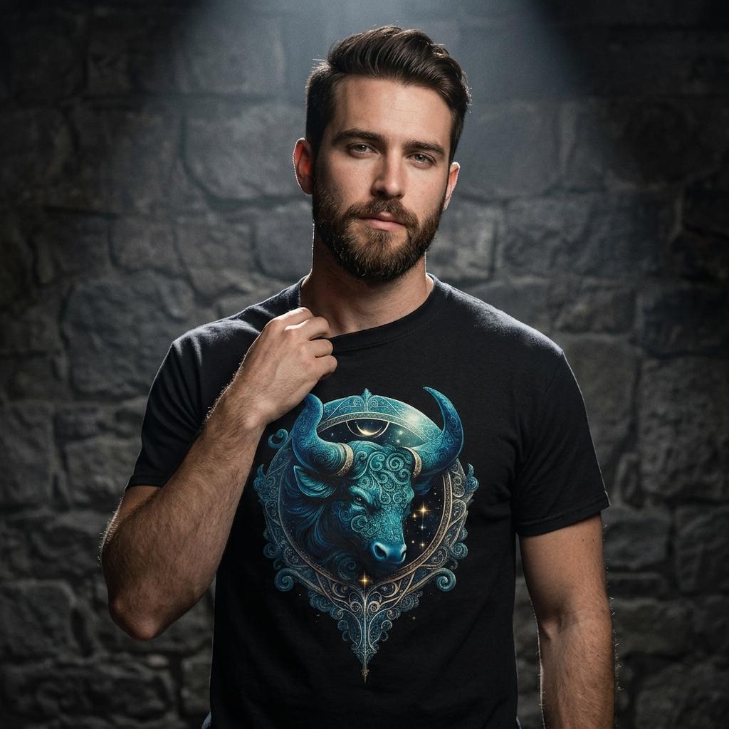 Stier Horoskop T-Shirt Schwarz – Frontansicht Unisex Streetwear | Regionize