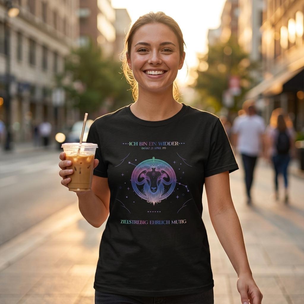 Widder Sternzeichen T-Shirt Schwarz – Frontansicht Unisex Streetwear | Regionize