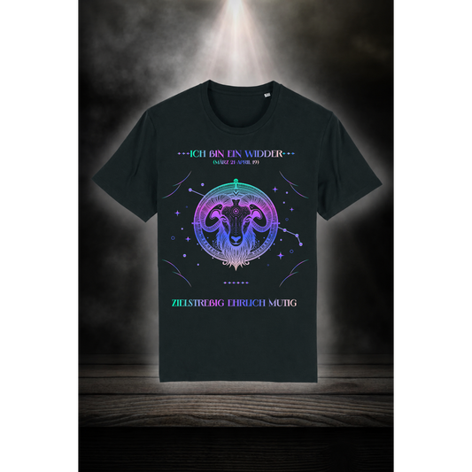 Widder Horoskop T-Shirt Schwarz – Detailansicht DTG-Druck | Regionize