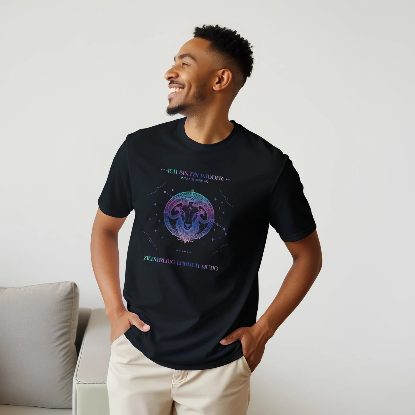 Widder T-Shirt Schwarz – Seitenansicht Unisex Streetwear | Regionize