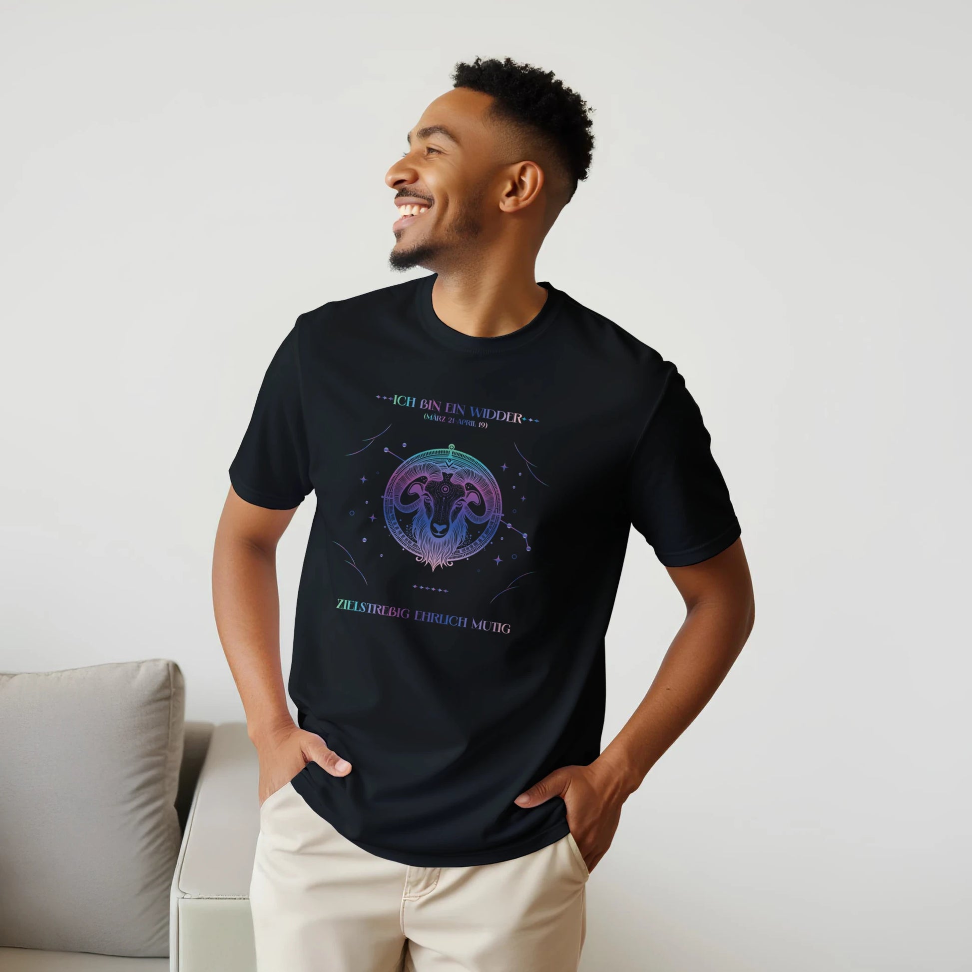 Widder T-Shirt Schwarz – Seitenansicht Unisex Streetwear | Regionize